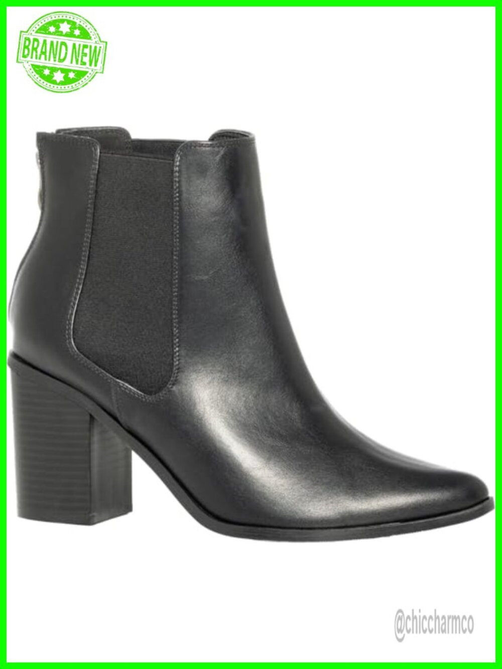 Faux Leather Wide Fit Ankle Bootie with Block Heel for Work